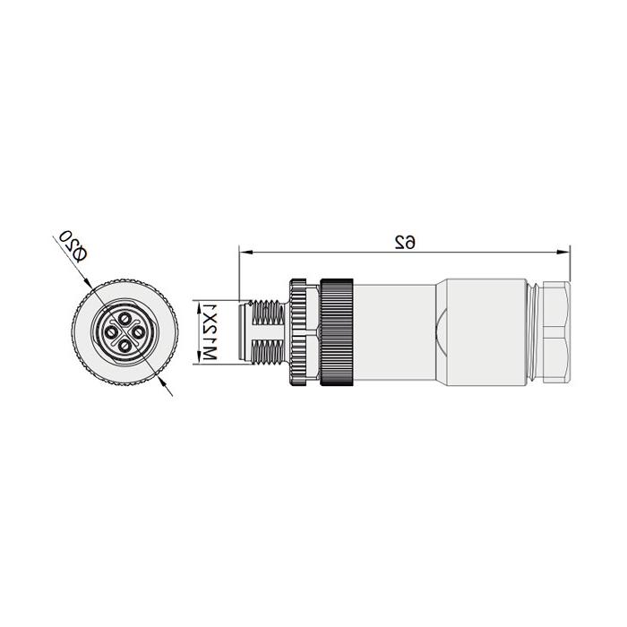 M12 4Pin, S-coded, male straight, screw connection, 64SX21