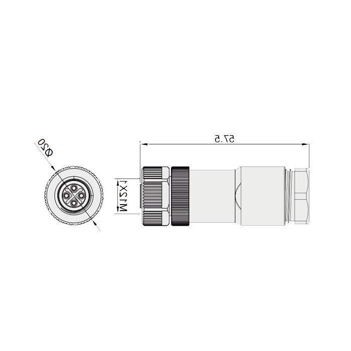 M12 4Pin, S-coded, female straight, screw connection, 64SX01